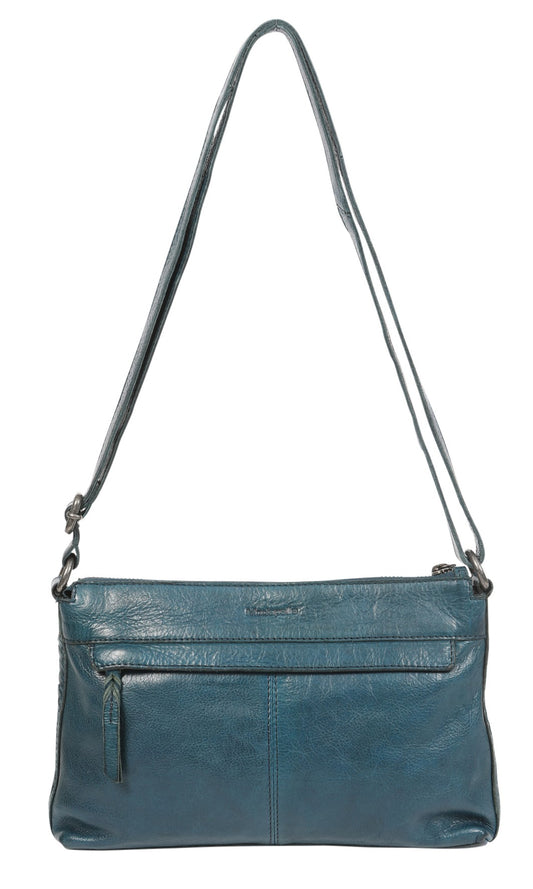 Soft Cow Leather Cross Body Bag Middle Zip - Denim