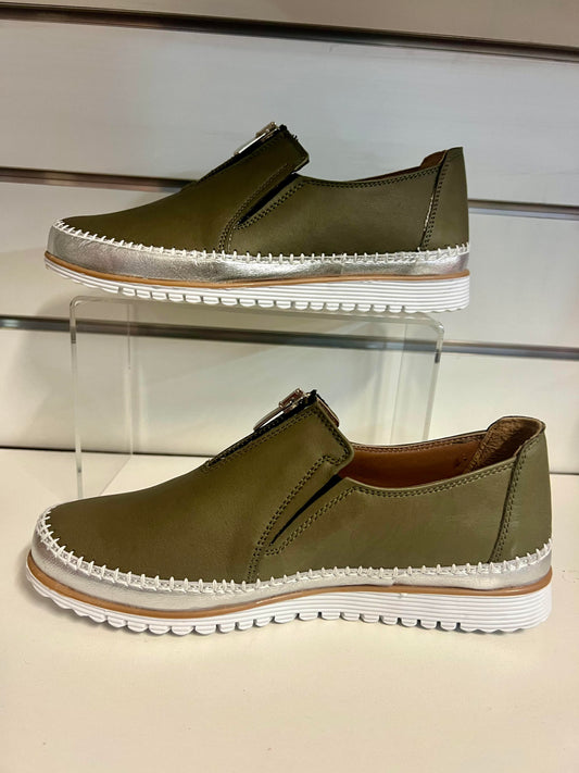 Carissa Leather Zip Shoe - Khaki