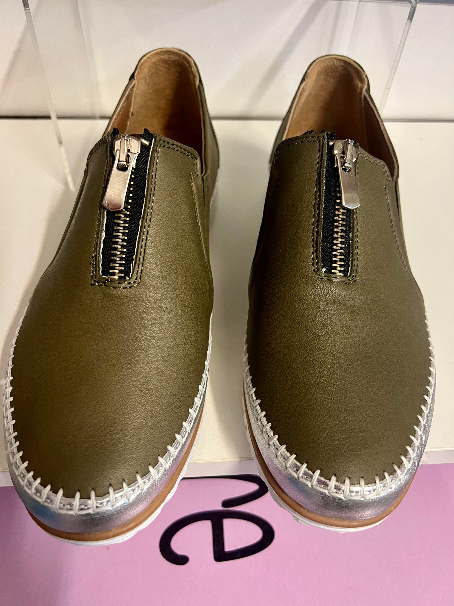Carissa Leather Zip Shoe - Khaki