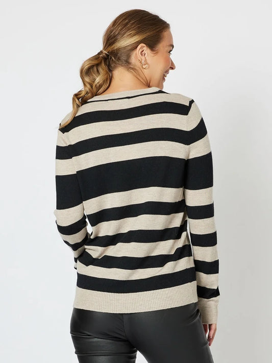 Vienna Cashmere Blend Stripe Knit - Oat