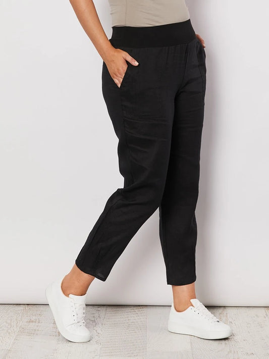 Jersey Waist Linen Pant - Black