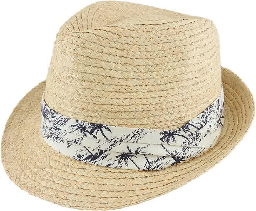 Braided Raffia Trilby w/Palm Print Band Hat