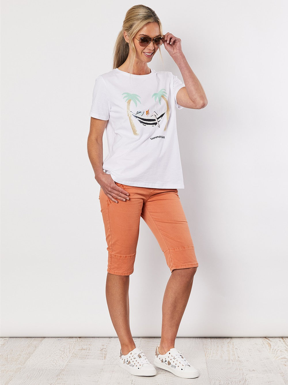 Stretch Denim Shorts - Orange