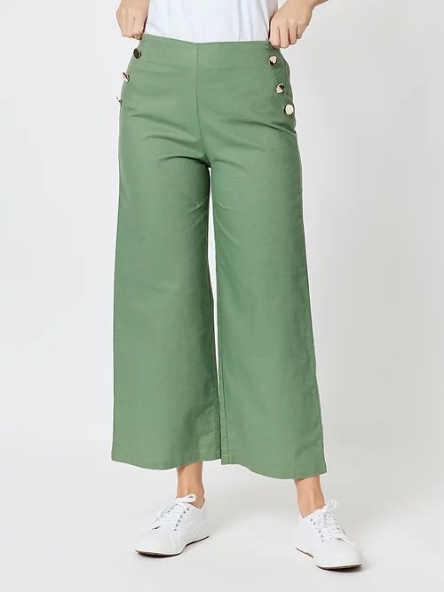 Linen Blend Wide Pant - Thyme
