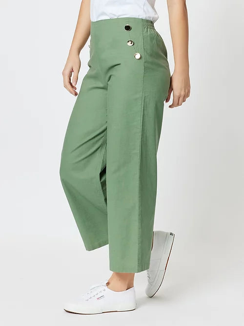 Linen Blend Wide Pant - Thyme