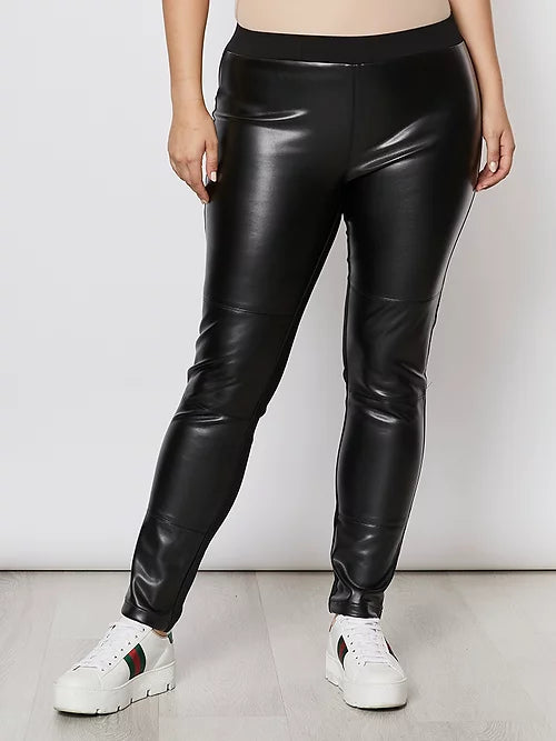 Faux Leather Front Pants - Black