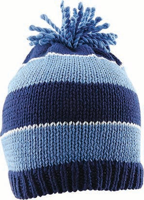 Cotton Knit Stripe Beanie - Blue