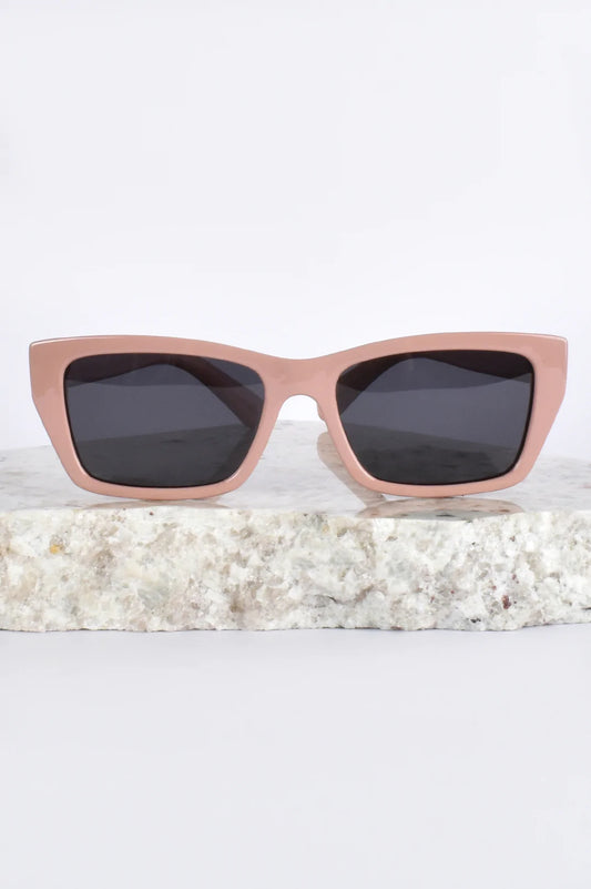 Rectangular Frame Polarised Sunglasses - Beige