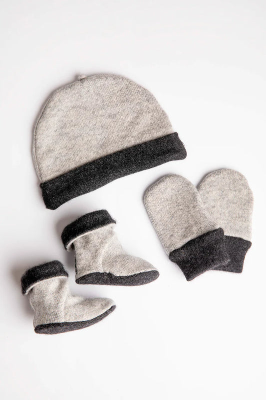 Cashmere Set - Mittens, Booties & Hat - Gray