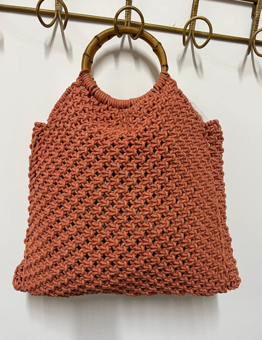 Ring Handle Macrame Event Bag - Coral