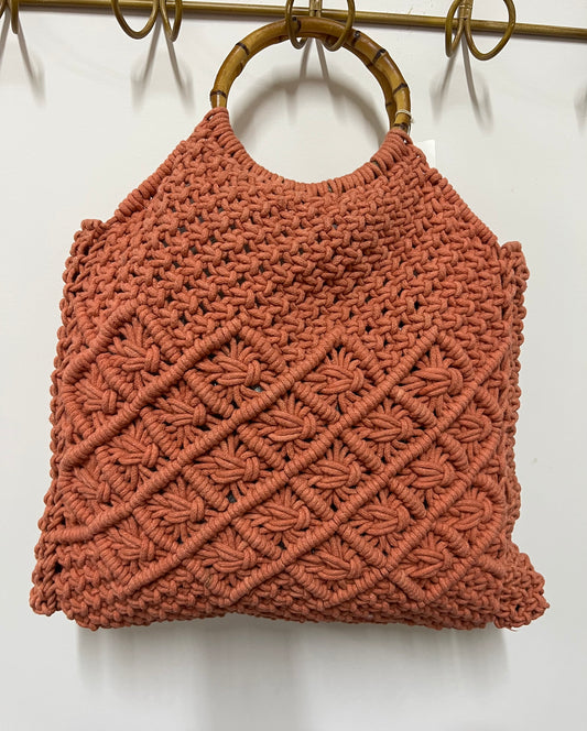 Ring Handle Macrame Event Bag - Coral