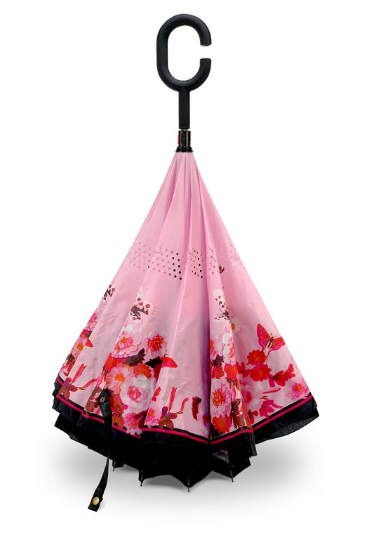 Reverse Umbrella - Pink Butterfly