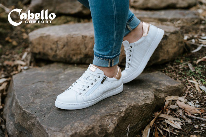 Cabello URSA Leather Shoe White w Rose Gold Trim