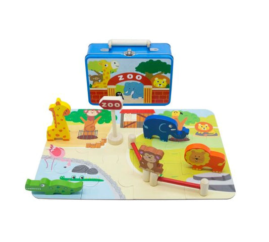 Zoo Playset with Puzzle in Tin