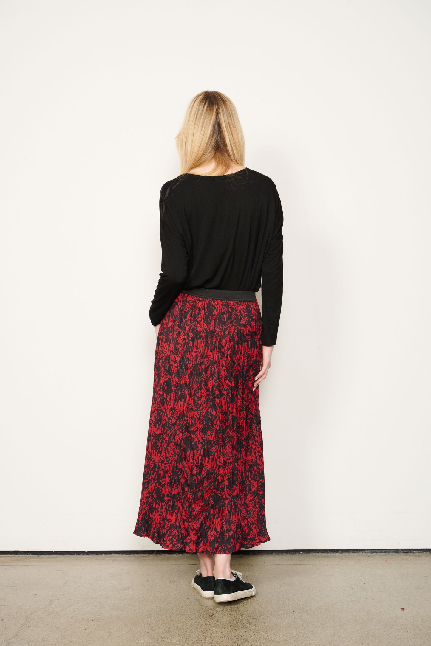 Pleated Print Skirt - Red