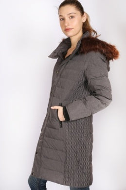 Detailed Stitched Textured Down Jacket - Grey